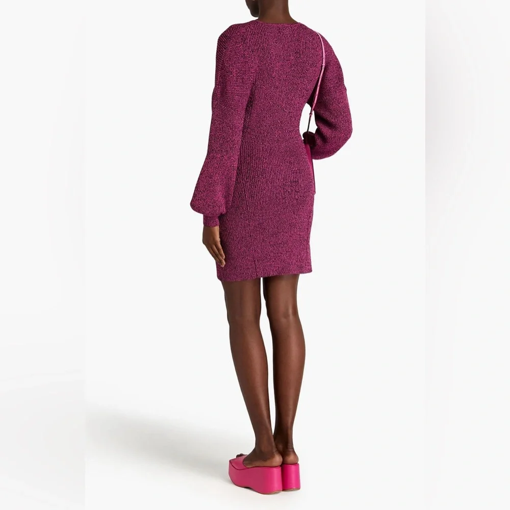 GANNI Melange Knit V-Neck Dress in Carmine Rose Size M - Picture 7 of 14
